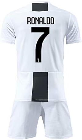 Bamerand Youth Ronaldo Jerseys Juventus # 7 Kid's Soccer Jersey 2018/2019 Home Shorts White