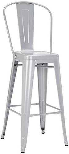 Pioneer Square Harris 30-Inch Bar-Height Metal Stool with Back Rest, Set of 4, Silver Cloud