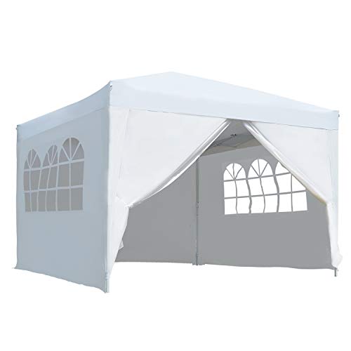 Outsunny10x10FT Pop Up Tent Outdoor Folding Party Gazebo Wedding Tent Sun Canopy with Side Walls White