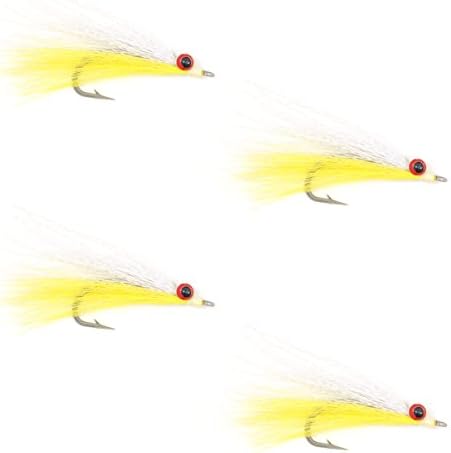 The Fly Fishing Place Clousers Deep Minnow - Streamer Fly Fishing Flies - 4 Saltwater and Bass Flies - Yellow and White - Hook Size 1/0