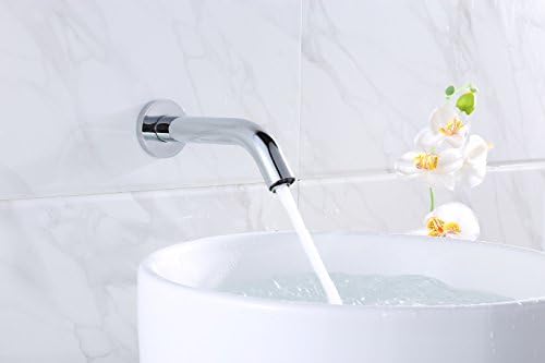 YAJO Modern Wall Mount Touch-Free Automatic DC Power Bathroom Vessel Sink Sensor Faucet Only Cold Mixer Tall Curved Spout Faucet, Chrome Finished