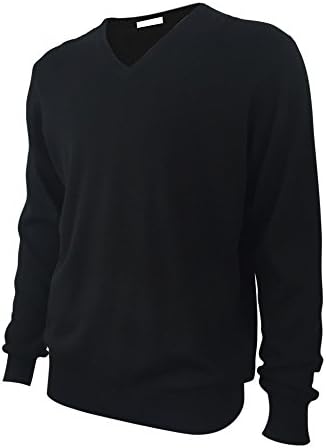 Mens Basic Long Sleeve V Neck Wool Knitted Pullover Sweater Black L