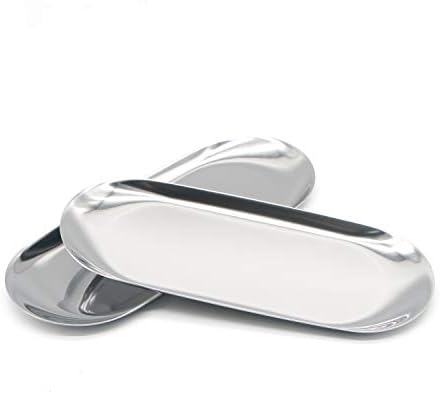 HUELE 2 Pcs Oval Stainless Steel Cosmetic Jewelry Organizer Trays Towel Tray Storage Tray Fruit Trays Cosmetics Organizer (Silver)