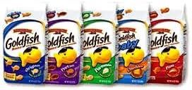Goldfish Crackers VARIETY PACK: 2 bags of ORIGINAL, 2 bags of PARMESAN, 2 bags of PRETZEL, 2 bags of CHEDDAR, 2 bags of PIZZA. (10 PACK)