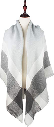 VIVIAN & VINCENT Women's Plaid Blanket Winter Scarf Warm Wrap Oversized Shawl Cape Grey White