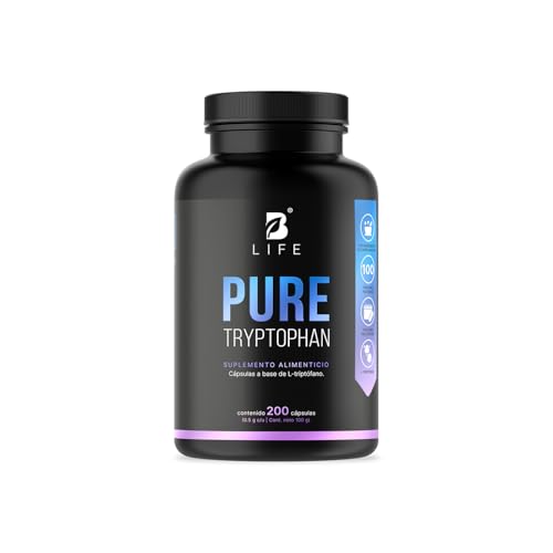 B Life Triptófano Puro | 200 Cápsulas de 500 mg | Aminoácido esencial precursor de serotonina | Pure Tryptophan.