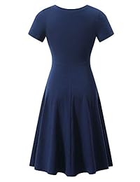 VETIOR - Vestido de manga corta para mujer, cuello redondo, casual, acampanado, con bolsillos