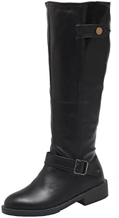 100FIXEO Womens Knee High Riding Boots Wide Calf Zipper Buckle (7.5 B(M) US, Black)