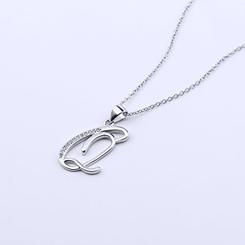 925 Sterling Silver Cubic Zirconia Alphabet Initial Letter Pendant Necklace (Q)