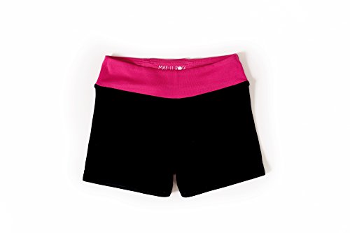 FRILLS Girls Athletic Shorts - Girls Yoga Pants Athletic Girls Wear Workout tights with Cloud Prints, Black and Pink Cotton Blend - Hot Pink - Size 12