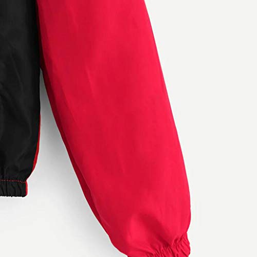 Womens Colorblock Windbreaker, Zipper Closure Long Sleeve Hoodies Casual Windbreaker Jacket Windproof Outerwear Coat(Red, XXL)