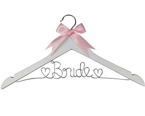 Bride to Be Wedding Dress Hanger, Hanger with Bride Wire for Wedding Gown in Anatto Wood, White Wood, and Natural Wood, Perfect Gift for the Bride on her wedding or Bridal Shower! (White Wood)