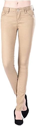 InstarMode Women's Mid-Rise Pop Color Skinny Ankle Jeans (Khaki, 11)