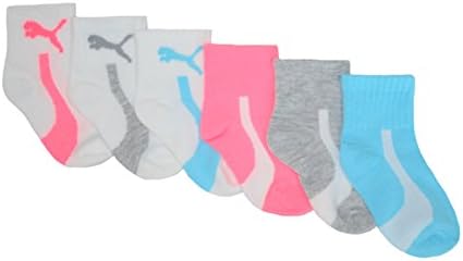 Puma Baby Girls' Quarter Crew Socks 6 Pack (12-24 Months, White/Multi)