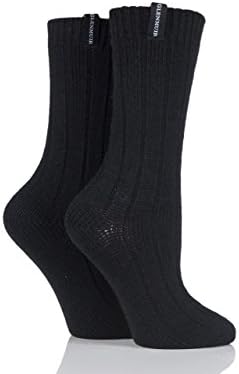 Ladies 2 Pair Glenmuir Classic Plain Ribbed Wool Blend Boot Socks