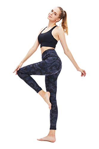 High Waist Yoga Pants,Workout Pocket Pants for Women,Tummy Control,Pattern Leggings Full-Length Yoga Pants (Black Camouflage, M)