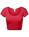 Women's Cotton Crop Tops Short Sleeve Scoop Neck Stretchy Casual Shirt RED L