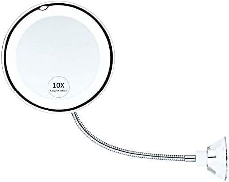 Anvera 10X Magnifying Makeup Mirror with Light, Flexible Gooseneck Led Lighted Bathroom Vanity Mirror with Strong Suction Cup and 360 Degree Swivel Perfect for Wall Mounted