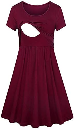 SANGQU Women's Solid Short Sleeve Summer Maternity Nursing Breastfeeding Dress