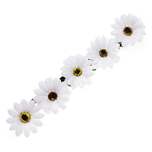 Daisyu Sunflower Crown Hair Wreath Daisy Flower Elastic Headband Headpieces for Festival Party (White)