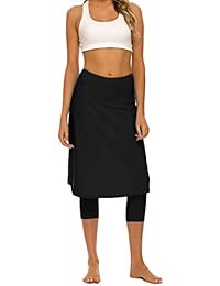 Micosuza - Falda de natación larga con leggings adjuntos, protección solar para mujer