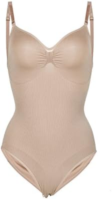 Suktat Women's Shapewear Slimmer With Straps Tummy Control Bodysuit Beige L