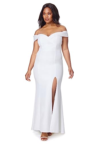 Bella Bardot Maxi Dress with Thigh Split and Train, Ivory, UK 14