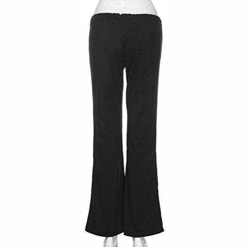 Long Wide Leg Pants, Kimloog Plus Size Women Summer Casual Loose Drawstring Flared Wide Leg Trousers (L, Black) - Thumbnail 4