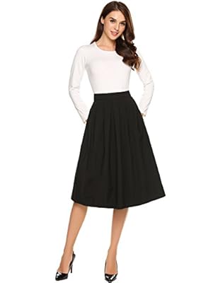 Zeagoo Women's High Waist Flared A-Line Pleated Midi Long Skirt with Pocket S-XXL