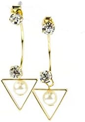 Gold-tone Bar with Clear Studs and Triangle Pendant Earrings
