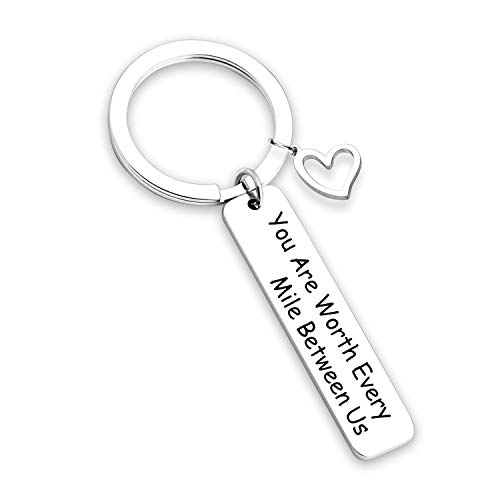 Anniversary Keychain Long Distance Relationship Gifts Couples Keychain Going Away Gift Military Jewelry Gift Deployment Gift (Worth Every Mile KR)