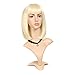 Magibrunette Blonde Short Bob Wigs for Women, Straight with Flat Bangs Synthetic Shoulder Length Blunt Cut Bang Heat Resistant Hair with Wig Cap Natural Looking Cosplay Costume Daily Use