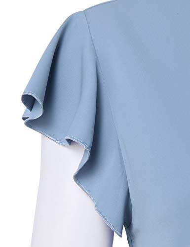 Gaharu Work Blouses for Women, Henley V Neck Top with Zipper Short Sleeve Office Tunic Soft Comfoetable Polyester Tee Shirts Blouse Blue,L