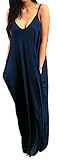 Bigyonger Women's Loose Low V Neckline Spaghetti Straps Maxi Dress Beach Wear