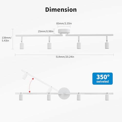 LVWIT White Ceiling Lights for Kitchen, Ceilings, 4 Way Ceiling Lights, Living Room, GU10 Base for Living Room, Bedroom, Dining Room (No Bulb)