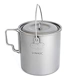 SONHUC Titanium Pot with Bail Handle Camping Cookware with Lid for Backpacking Hiking Camping 25.62 oz / 37.58 oz / 42.71 oz