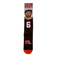 Cleveland Browns Baker Mayfield Selfie Socks by For Bare Feet (Medium & Large Available) (Large Fits Size 10-13)