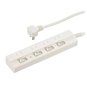 オーム電機 節電タップ 雷ガード 4個口 2m ランプ付き個別スイッチ 感電防止シャッター付きコンセント ホワイト HS-TPK42W-22 00-1573 OHM