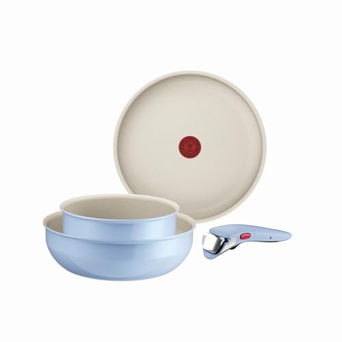 Tefal Ingenio Serenity Kochgeschirr-Set 4-teilig, Mineralia Antihaftversiegelung, platzsparend, stapelbar, für alle Herdarten, spülmaschinengeeignet,