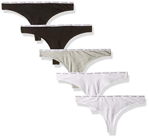 Calvin Klein Women's Signature Cotton 5 Pack Thong Panty, Black/White/Grey Heather, M