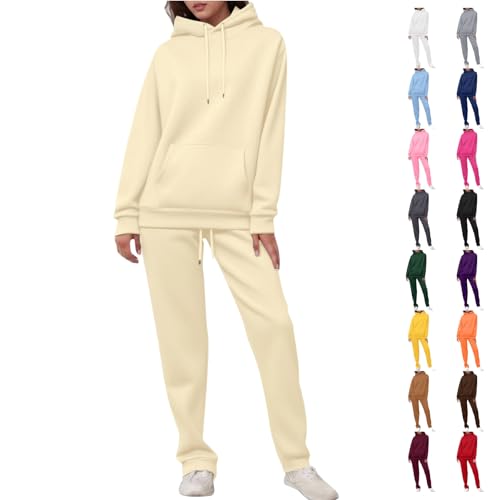 Womens Lounge Wear Sets Plain Tracksuit Long Sleeve Hooded Sweatshirt & Joggers Ladies Co Ord Set Casual Homewear Comfy Loungewear