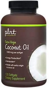 plnt Organic Extra Virgin Coconut Oil 1,000mg per Softgel Supports Energy Production Metabolism Superfood, Perfect for Keto Diet (120 Softgels)