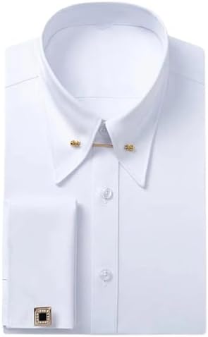Mens Club Collar Shirt with Bar Poplin Pin Check Smart Casual 1920s  Blinders