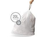 simplehuman Code D Custom Fit Trash Can Liner, 3 refill packs (60 Count), 20 Liter/5.2 Gallon