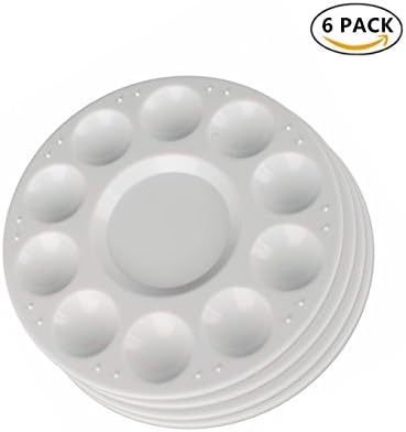 6 Pcs Plastic Paint Tray Palettes - Watercolor Oil Painting Tray DIY Crafts PVC Artist Palette 10 Wells, Round