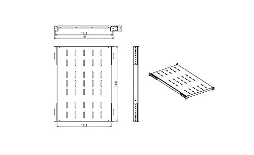 Fixed Rack Server Shelf 1U 19'' Shelves 4 Post Rack Mount Adjustable Deep for Server Network Rack (14"-20.5" Depth)