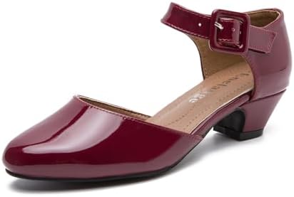 Enelauge Women's Ankle Strap Closed Toe Low Chunky Heel Dress Work