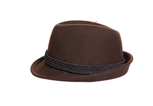 Alpine Holiday Oktoberfest Wool Bavarian Fedora Hat - Brown - Medium (7 to 7 1/8)