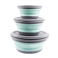 Batteraw 3Pcs/Set Portable Folding Collapsible Bowl Set With Lid Camping Tent Outdoor Travel Cookware Bento Box Bowl Lunch Boxes