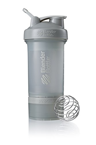 BlenderBottle ProStak System with 22-Ounce Bottle and Twist n' Lock Storage, Pebble Grey